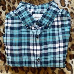 Goodfellow & Co Teal and White Checkered Shirt